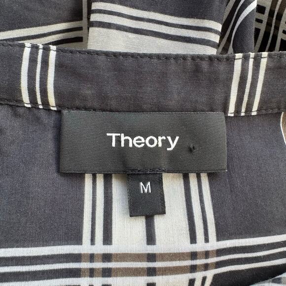 Theory Silk Tunic Blouse Sheer Black White Plaid Size Medium - Picture 7 of 7